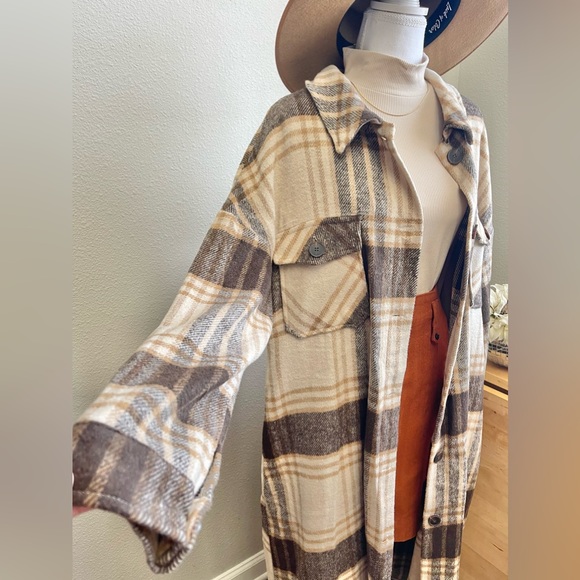 Fall Vibes Plaid Oversized Great for Layering Trench Shacket - Picture 3 of 11